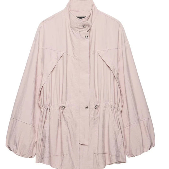 Damen Leichte Oversize‑Utilityjacke mit Tunnelzug‑Taillierung, Stehkragen und Ballonärmeln Nord Taschen