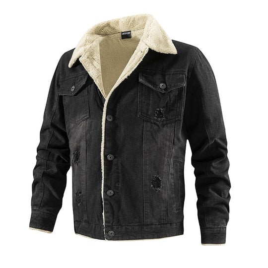Herren Denimjacke mit Teddyfutter im Used-Look und Knopfleiste Nord Taschen