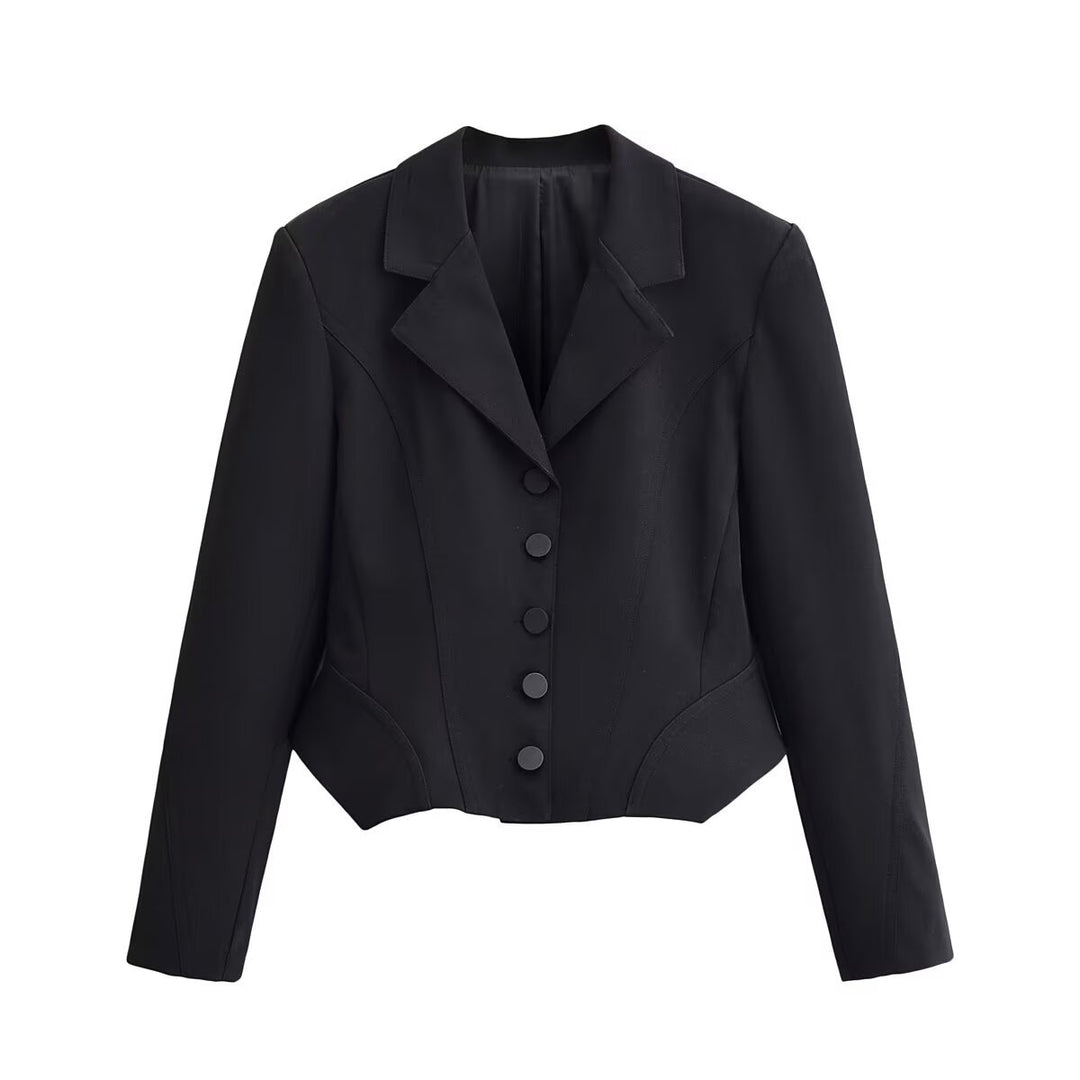 Damen Taillierter Cropped-Blazer mit Prinzessnähten und 5-Knopfreihe Nord Taschen