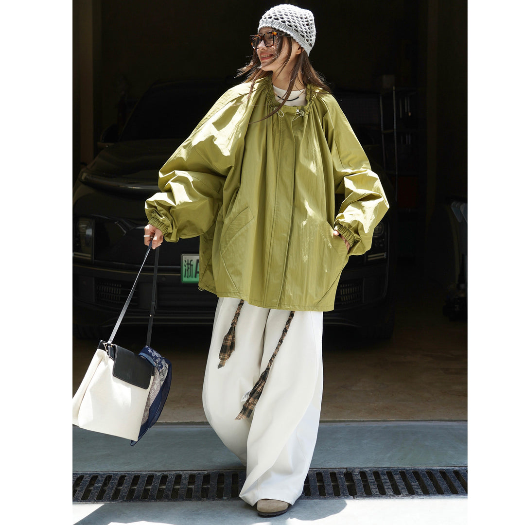 Damen Oversize Übergangsparka mit Kordelkragen und elastischen Bündchen Nord Taschen