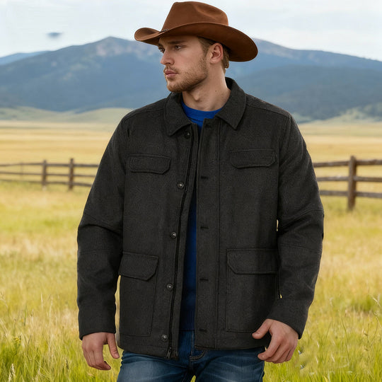 Herren Wollmix-Fieldjacke mit Pattentaschen, durchgehender Knopfleiste und Hemdkragen Nord Taschen