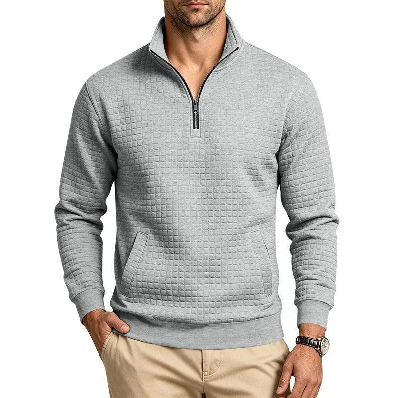 Herren Stehkragen-Sweatshirt mit Halbzip und gesteppter Waffelstruktur Nord Taschen