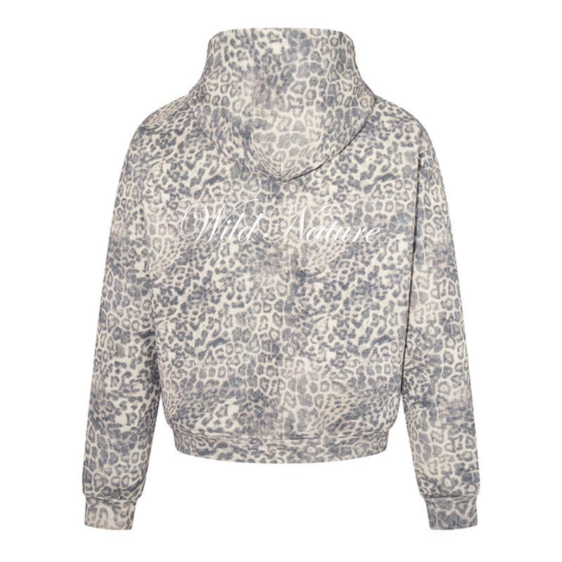 Damen Zip-Hoodie im soften Velours mit allover-Leo-Jacquard Nord Taschen