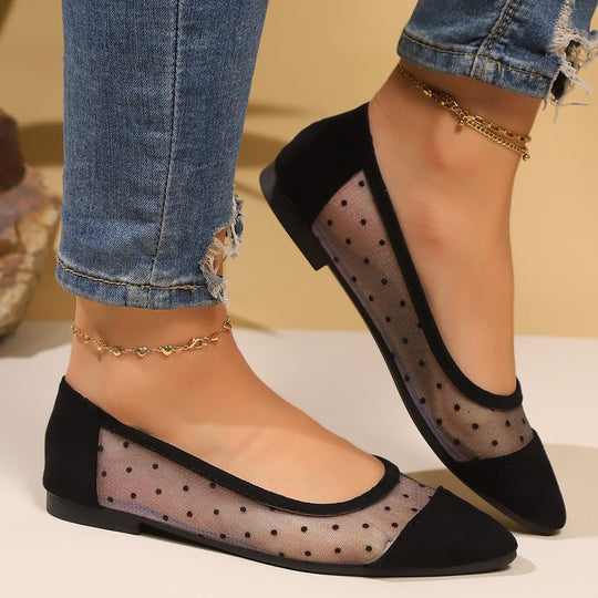 Damen  spitze Ballerina-Slipper mit transparentem Mesh und gepolstertem Fußbett Nord Taschen