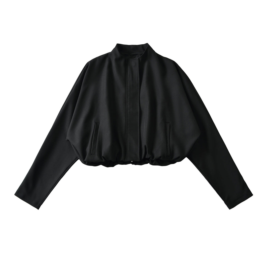 Damen Cropped Cape-Blouson mit Stehkragen, verdeckter Leiste und elastischem Saum Nord Taschen