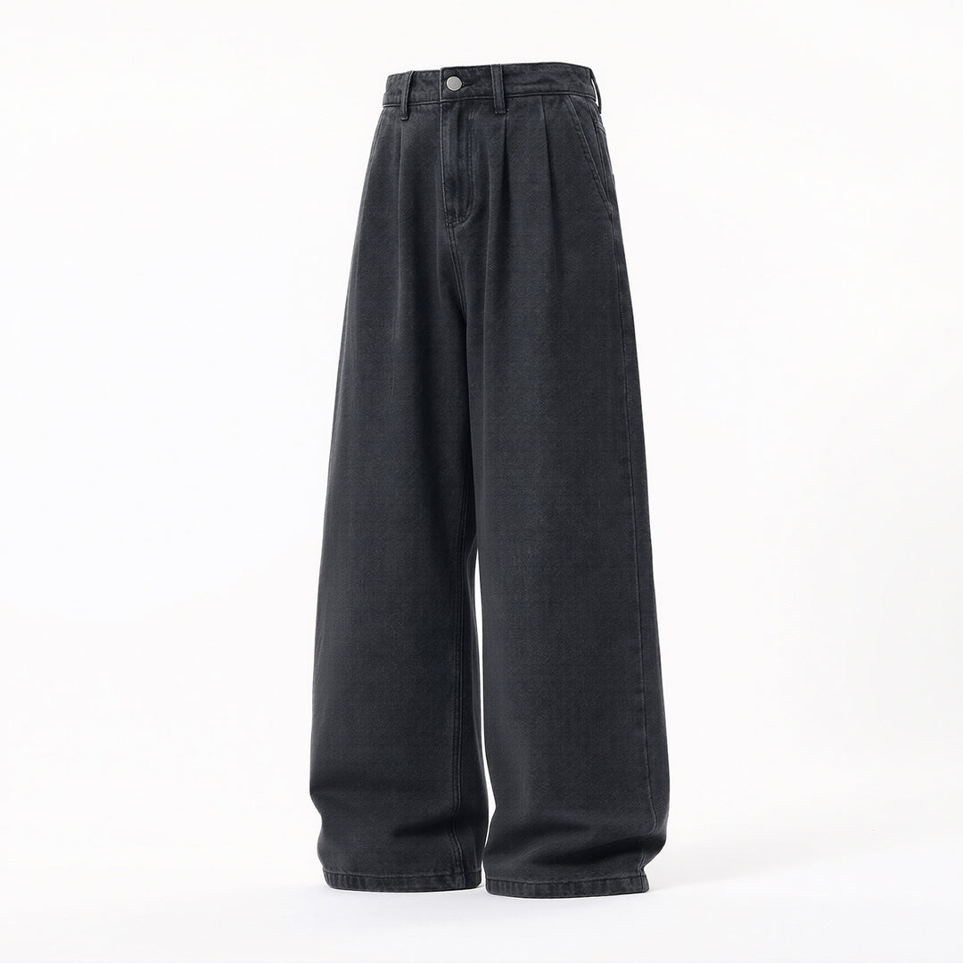 Damen Extraweite High‑Waist Denim‑Palazzohose mit soften Bundfalten Nord Taschen