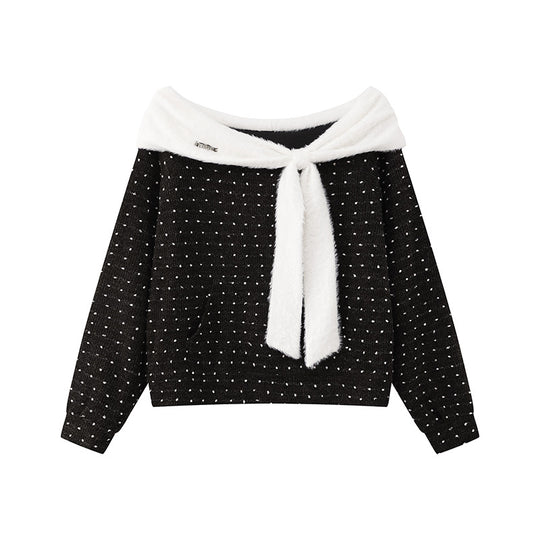 Damen Kuscheliger Strickpullover mit großem Faux-Fur-Schalkragen und Kängurutasche Nord Taschen
