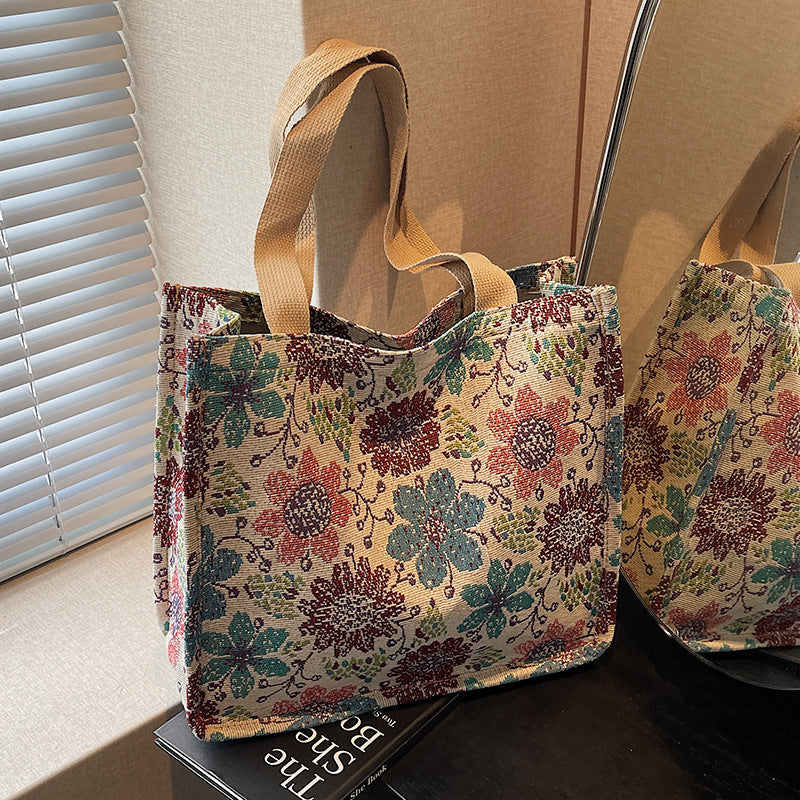 Damen Jute-Tragetasche mit floralem Design und praktischen Griffen Nord Taschen