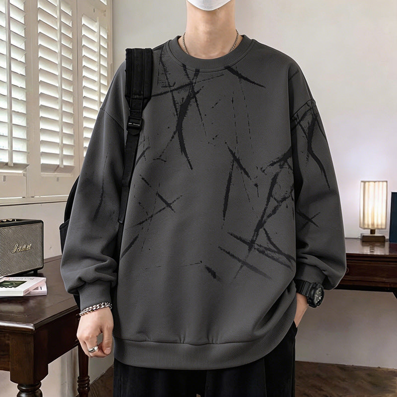 Herren Sweatshirt mit abstraktem Print, Rundhalsausschnitt und relaxed Fit Nord Taschen