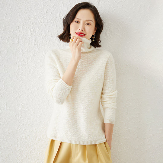 Damen Luxuriöser Mohair‑Mix Rollkragenpullover mit diamantgewNord Taschenter Ajourstruktur Nord Taschen