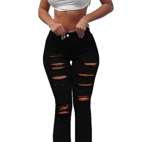 Damen hochtaillierte Ripped-Flared-Jeans mit schmaler Hüftpartie und ausgestelltem Bein Nord Taschen