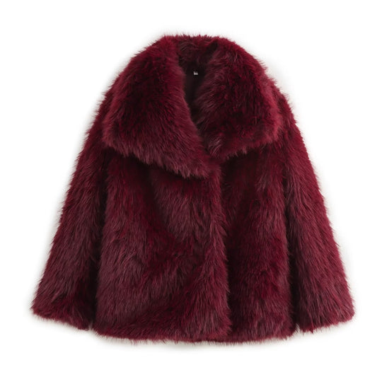 Damen Kurz geschnittener Faux-Fur-Mantel mit voluminösem Schalkragen und geradem Schnitt Nord Taschen