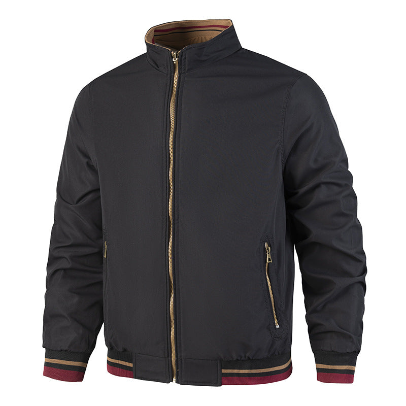 Herren Leichte Bomberjacke im Vintage‑Look mit Stehkragen, Reißverschlusstaschen und gestreiften Rippbündchen Nord Taschen