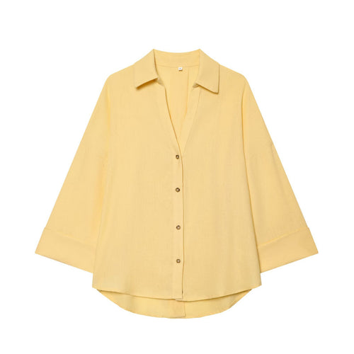 Damen Oversize Hemdbluse mit 3/4‑Ärmeln, High‑Low‑Saum und Hemdkragen Nord Taschen