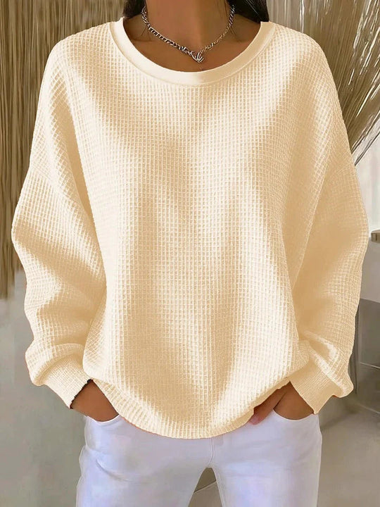 Damen Oversize Waffelstrick-Sweatshirt mit Rundhalsausschnitt Nord Taschen