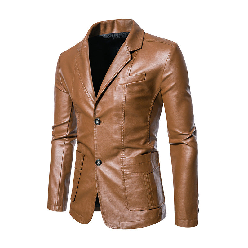 Herren Moderner taillierter Lederoptik-Blazer mit soften Nähten, Reverskragen & aufgesetzten Fronttaschen Nord Taschen