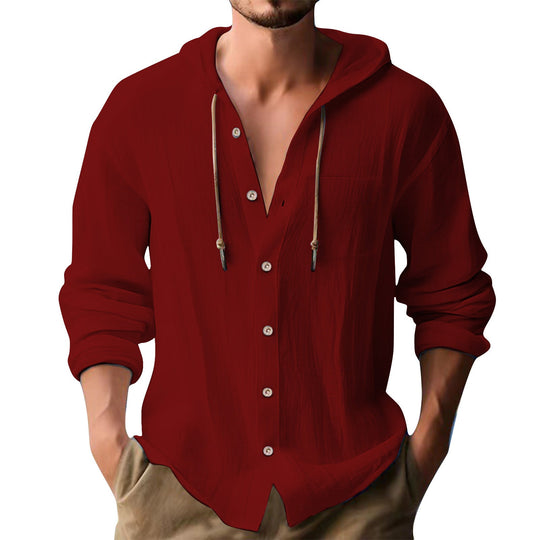 Herren lässiges Kapuzenshirt mit Knopfleiste und praktischen Taschen