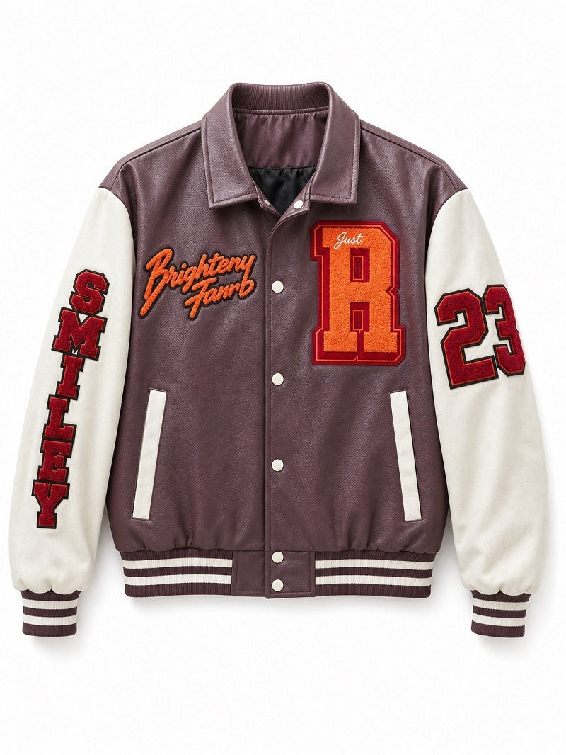 Herren Collegejacke im Letterman‑Stil mit Kunstleder‑Body, Kontrastärmeln und Chenille‑Patches Nord Taschen