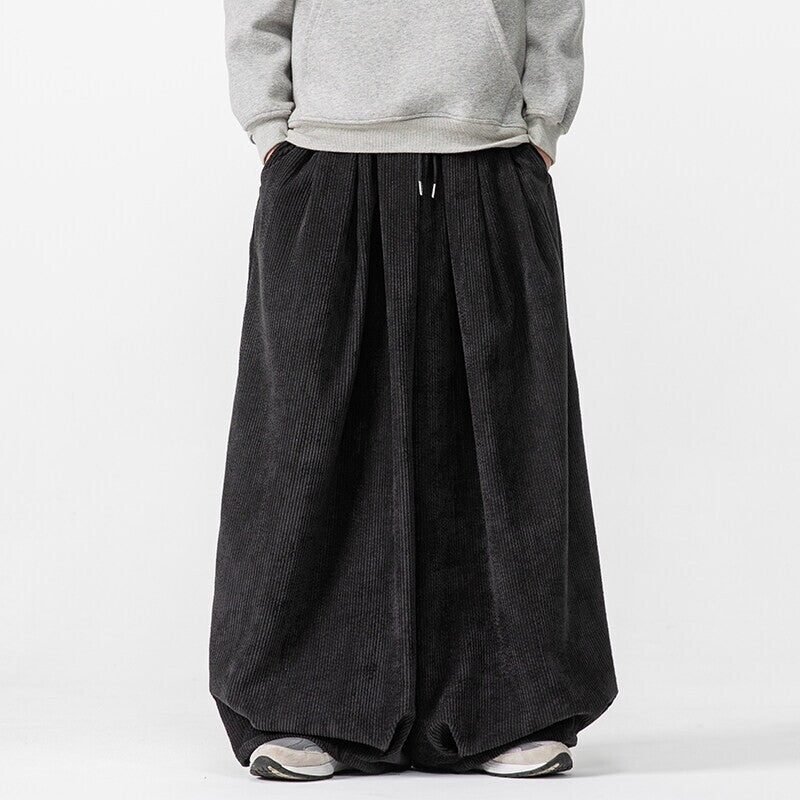Herren Extraweite Cord-Ballonhose mit Falten, Tunnelzug und schwerem Fall Nord Taschen