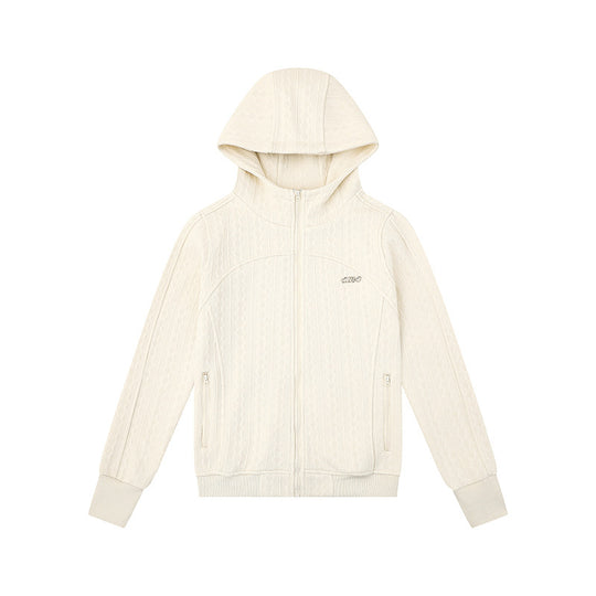 Damen Kapuzen-Strickjacke mit Zopfmuster, durchgehendem Reißverschluss und Eingrifftaschen Nord Taschen