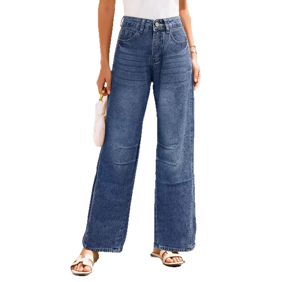 Damen High-Waist weite Denim-Hose mit ausgestelltem Bein und tonalen Knie-Abnähern Nord Taschen