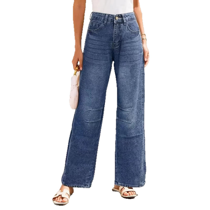 Damen High-Waist weite Denim-Hose mit ausgestelltem Bein und tonalen Knie-Abnähern Nord Taschen