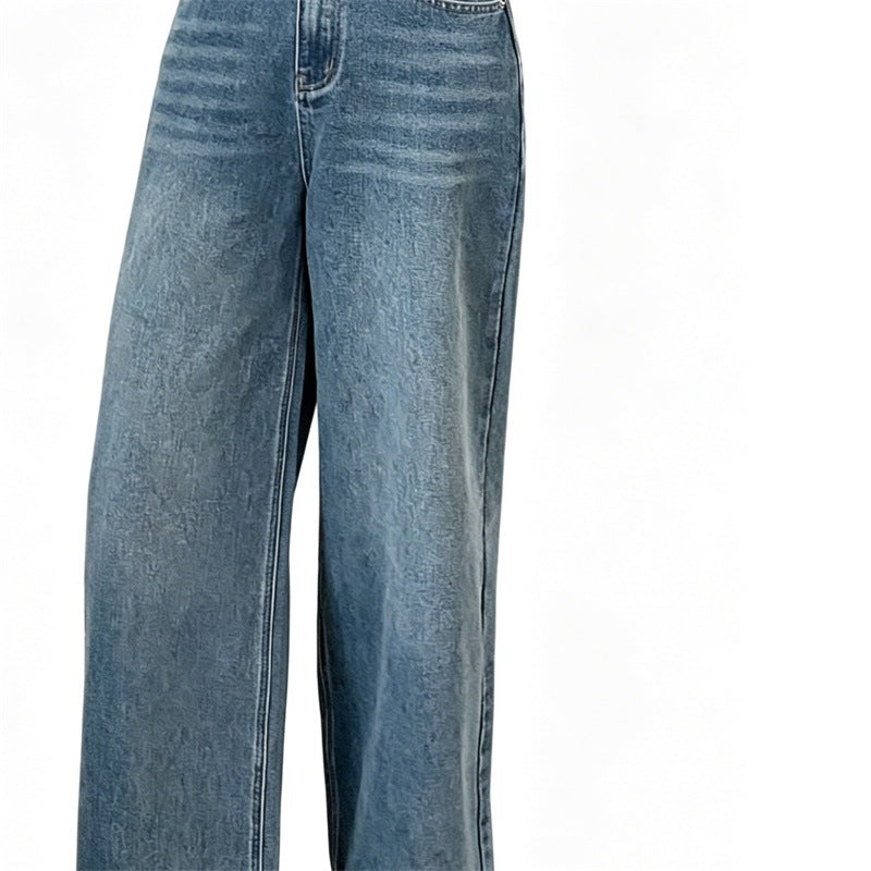Damen Jeanshose mit hoher Taille und weitem Bein Nord Taschen