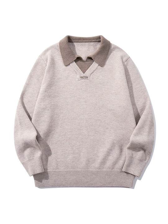 Herren Boxy-Strickpullover mit Polokragen und V‑Einsatz Nord Taschen