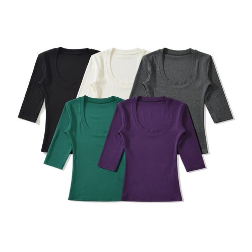 Damen Eng anliegendes Longsleeve mit tiefem Rundhalsausschnitt Nord Taschen