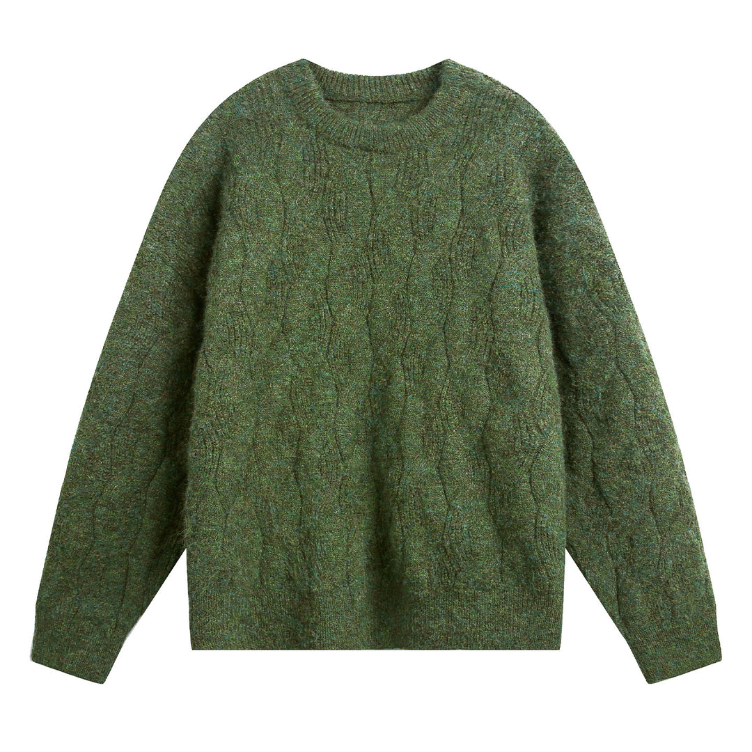 Unisex Oversize Zopfmuster-Strickpullover mit Rundhals und texturierter Struktur Nord Taschen