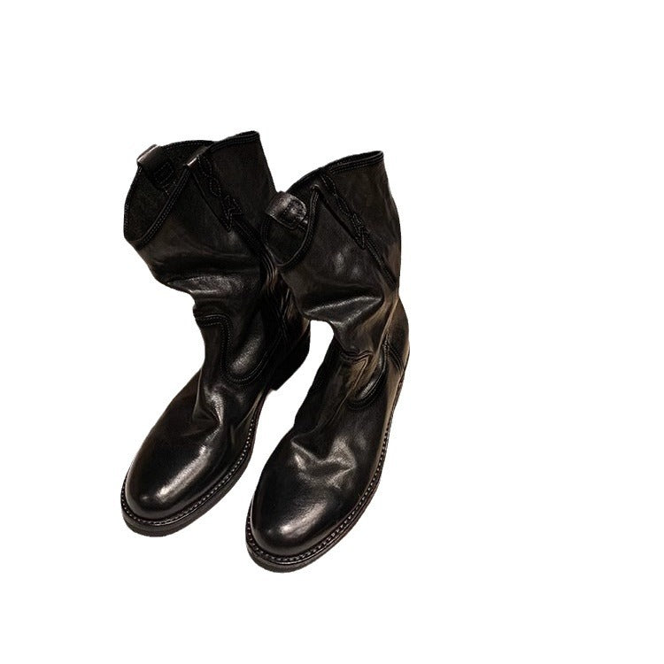 Damen lässige Cowboystiefel aus echtem Glattleder mit weichem, geschlitztem Schaft Nord Taschen