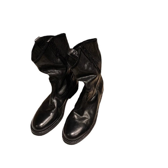 Damen Mid‑Calf Slouch Western‑Stiefel aus Glattleder mit Zuglaschen und profilierter Laufsohle Nord Taschen