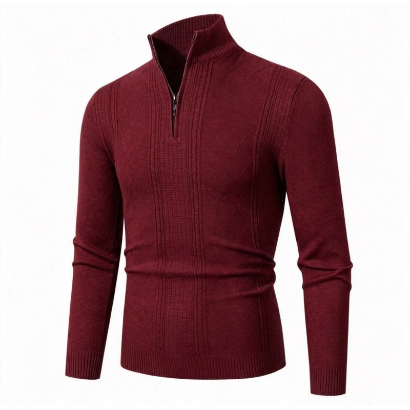 Herren Feiner Halbzip-Rollkragenpullover mit Strukturstreifen und körpernahem Schnitt Nord Taschen