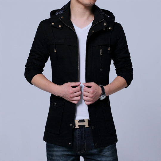 Herren Utility-Canvasjacke mit Kapuze, Reißverschluss-Front und Mehrfachtaschen Nord Taschen