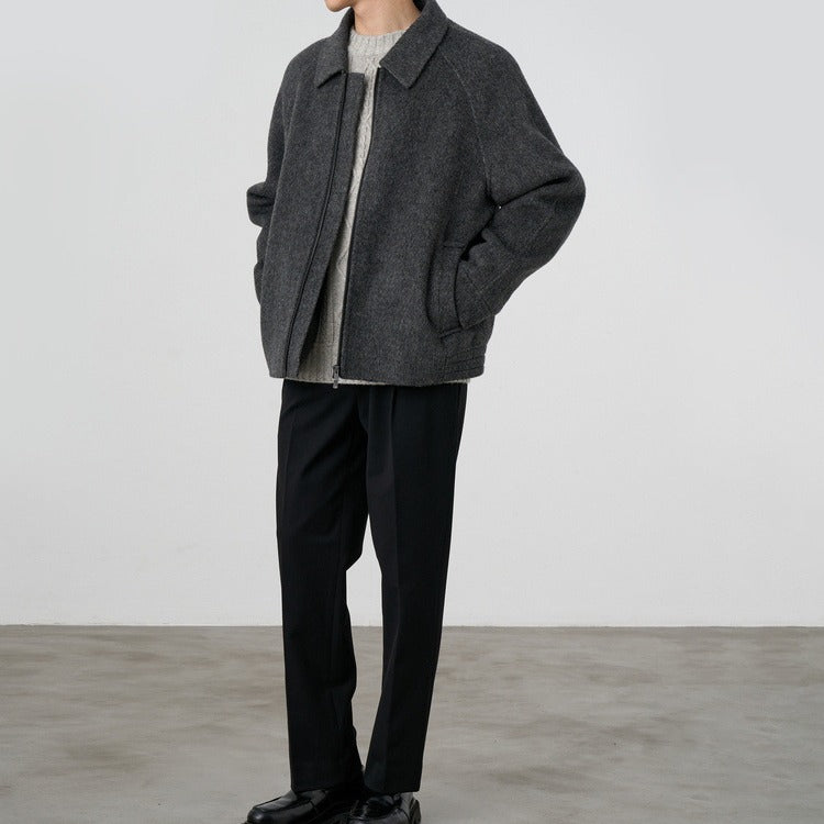Herren Boxy‑Wollblouson mit verdecktem Zwei‑Wege‑Reißverschluss und Hemdkragen Nord Taschen