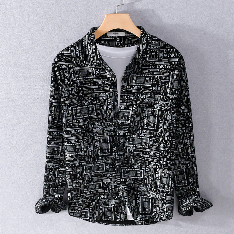 Herren Langarmhemd im Overshirt-Stil mit geometrischem Ethno‑Print Nord Taschen