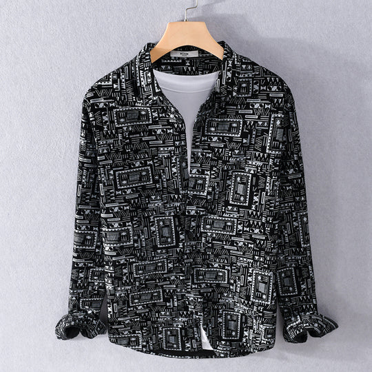 Herren Langarmhemd im Overshirt-Stil mit geometrischem Ethno‑Print Nord Taschen