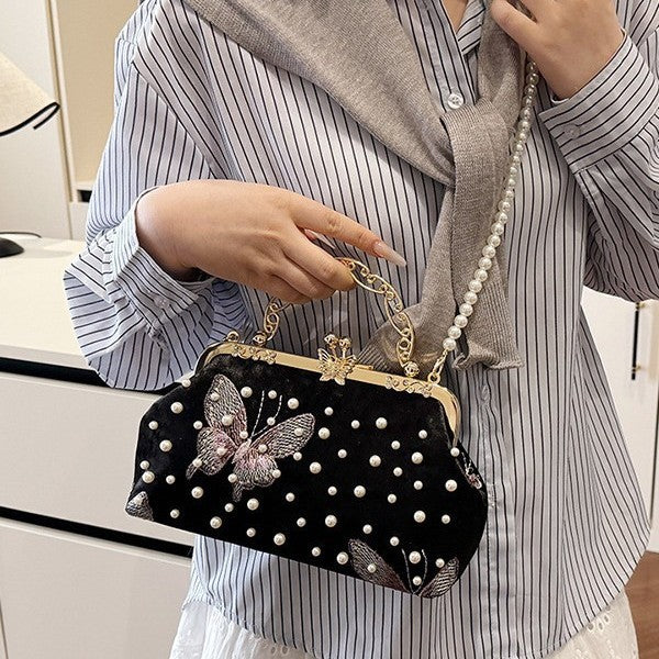 Damen exquisite Clutch-Tasche mit Perlenschmuck und aufwendiger Stickerei Nord Taschen
