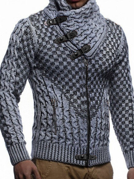 Herren Grobstrick-Cardigan mit asymmetrischem Wickelkragen und Reißverschluss Nord Taschen