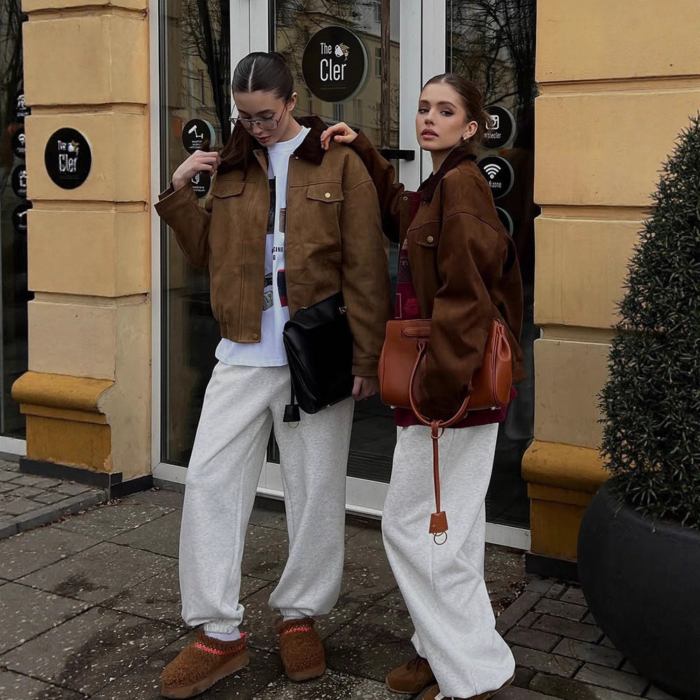 Damen Boxy-Suede-Blousonjacke mit Cordkragen und Teddyfutter Nord Taschen