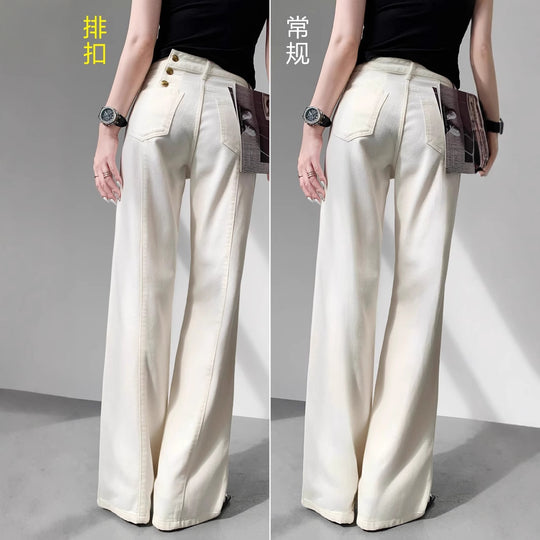 Damen Hochtaillierte weite Jeanshose im Palazzo‑Schnitt mit sichtbarer Doppelknopfleiste Nord Taschen
