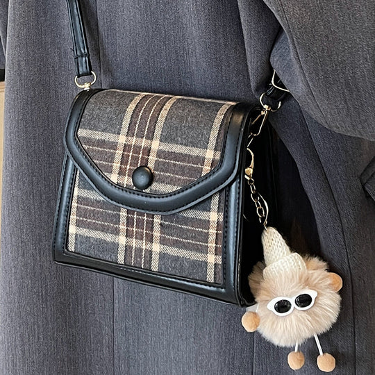 Damen modische Handtasche im Karomuster mit abnehmbarem Anhänger Nord Taschen
