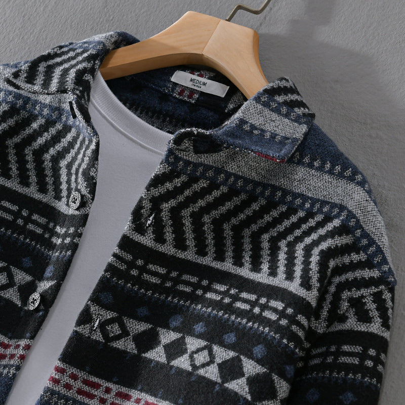 Herren Gestricktes Hemd-Overshirt im geometrischen Muster Nord Taschen