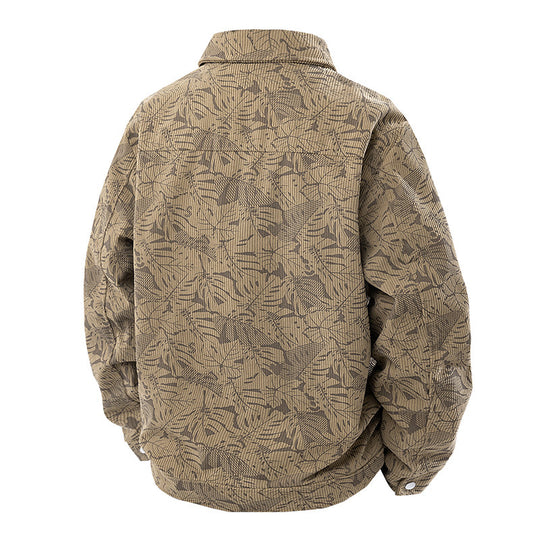 Herren Cord-Truckerjacke mit Jacquard-Blattmuster und Druckknopfleiste Nord Taschen