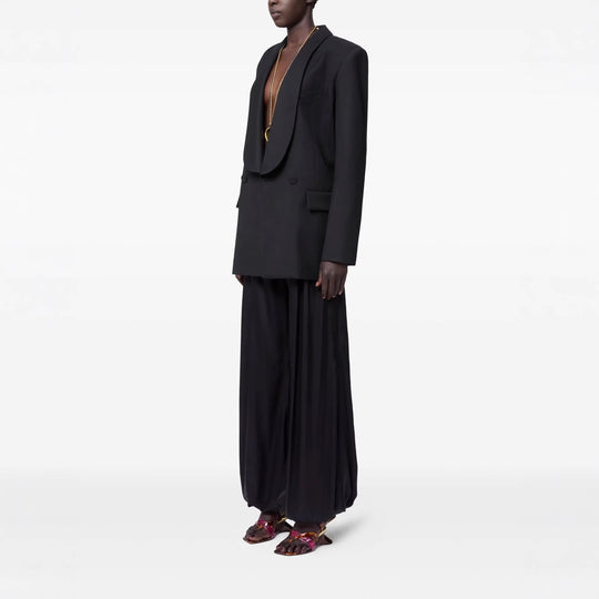 Damen Oversized Smoking-Longblazer mit tiefem Schalkragen und verlängerter Schulterlinie Nord Taschen
