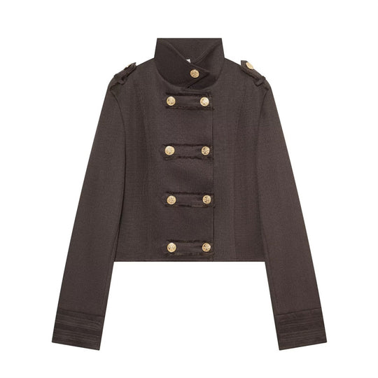 Damen Cropped Uniformjacke im Militärstil mit Stehkragen und Zierknopfleiste Nord Taschen
