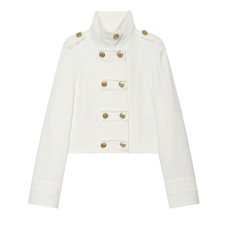 Damen Cropped Militärblazer mit Stehkragen, Epauletten und dekorativer Zierknopfleiste Nord Taschen