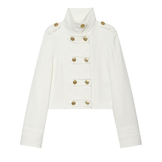 Damen Cropped Militärblazer mit Stehkragen, Epauletten und dekorativer Zierknopfleiste Nord Taschen