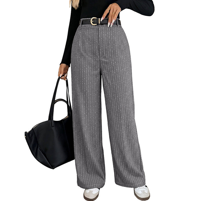 Damen Weite Hochtaillierte Hose mit feinen Streifen Nord Taschen