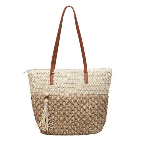 Damen geflochtene Strandtasche mit dekorativem Quastenanhänger Nord Taschen